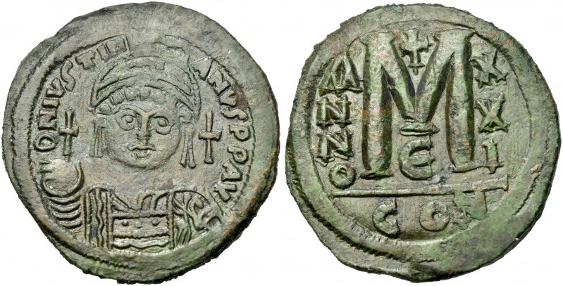 Justinian I, 527 – 565. 
Follis year XXI (547-548), Æ 34 mm, 19.53 g. D N IVSTI...