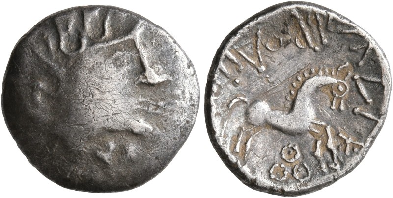 CELTIC, Northeast Gaul. Suessiones. Circa 100-50 BC. Quinarius (Silver, 15 mm, 2...