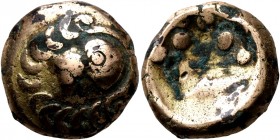 CELTIC, Central Europe. Vindelici. 1st century BC. Stater (Subaeratus, 17 mm, 5.76 g), 'Blattkranz mit Vogelkopf' type. Head of a bird to left within ...