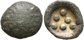 CELTIC, Central Europe. Vindelici. 1st century BC. 1/8 Stater (Bronze, 11 mm, 0.54 g), 'Blattkranz mit Vogelkopf' type. [Head of a bird to left within...