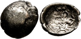 CELTIC, Central Europe. Vindelici. 1st century BC. 1/4 Stater (Electrum, 13 mm, 1.41 g). Convex surface with traces of irregular design. Rev. Trefoil-...