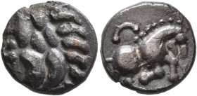 CELTIC, Central Europe. Vindelici. Mid 1st century BC. Quinarius (Silver, 13 mm, 1.64 g, 6 h), 'Büschelquinar' type. Celticized male head to left. Rev...