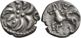 CELTIC, Central Europe. Vindelici. 1st century BC. Quinarius (Silver, 14 mm, 1.39 g), 'Büschelquinar' type. Head devolved into a bush. Rev. Celticized...