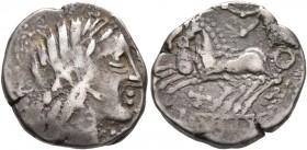 CELTIC, Middle Danube. Eravisci. Mid to late 1st century BC. Denarius (Silver, 17 mm, 3.26 g, 11 h), imitating Rome. Laureate head of Apollo to right....