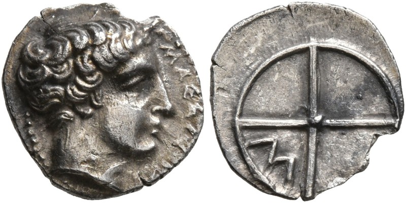 GAUL. Massalia. Circa 410-380 BC. Obol (Silver, 11 mm, 0.73 g). MAΣΣAΛIΩ Horned ...