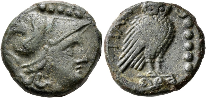 APULIA. Teate. Circa 225-200 BC. Quincunx (Bronze, 22 mm, 11.21 g, 8 h). Head of...