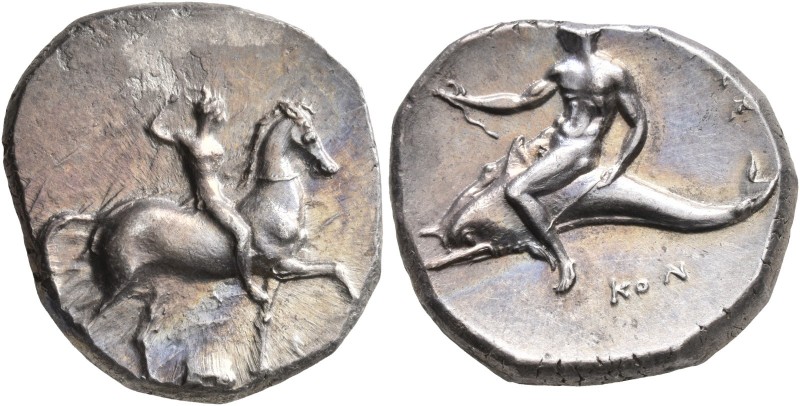 CALABRIA. Tarentum. Circa 302-290 BC. Didrachm or Nomos (Silver, 22 mm, 7.88 g, ...