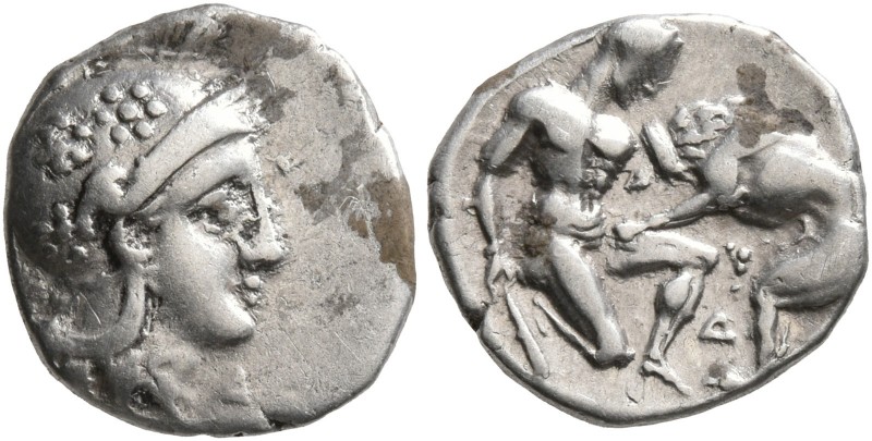 CALABRIA. Tarentum. Circa 325-280 BC. Diobol (Silver, 12 mm, 1.20 g, 11 h). Head...