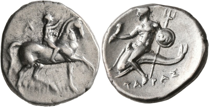 CALABRIA. Tarentum. Circa 280-272 BC. Didrachm or Nomos (Silver, 22 mm, 6.61 g, ...