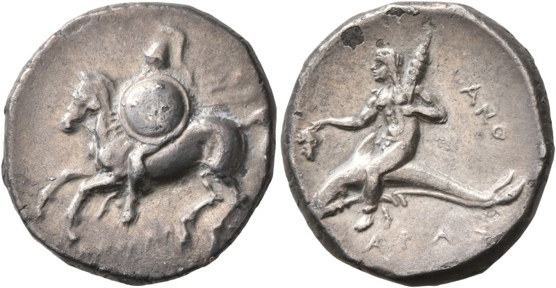 CALABRIA. Tarentum. Circa 280-272 BC. Didrachm or Nomos (Subaeratus, 21 mm, 6.04...