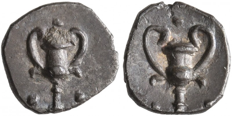 CALABRIA. Tarentum. Circa 280-228 BC. Obol (Silver, 9 mm, 0.47 g, 9 h). Kantharo...
