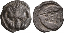 BRUTTIUM. Rhegion. Circa 415/0-387 BC. Litra (Silver, 11 mm, 0.73 g, 4 h). Lion's mask facing. Rev. PH within olive sprig. Herzfelder pl. XI, J. HN It...