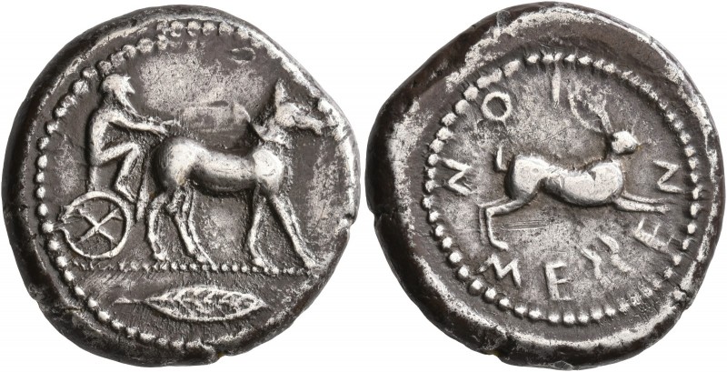 SICILY. Messana. 475-471 BC. Tetradrachm (Silver, 26 mm, 17.15 g, 12 h). Chariot...