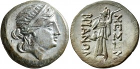 THRACE. Mesambria. Circa 175-100 BC. AE (Bronze, 23 mm, 8.32 g, 12 h). Diademed female head to right. Rev. MEΣAM-BPIANΩN Athena Promachos advancing le...