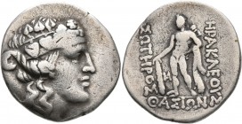 ISLANDS OFF THRACE, Thasos. Circa 148-90/80 BC. Tetradrachm (Silver, 32 mm, 15.83 g, 1 h). Head of youthful Dionysos to right, wearing ivy wreath and ...