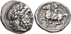 KINGS OF MACEDON. Philip II, 359-336 BC. Tetradrachm (Silver, 26 mm, 14.30 g, 10 h), Amphipolis, circa 355-349/8. Laureate head of Zeus to right. Rev....