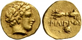 KINGS OF MACEDON. Philip II, 359-336 BC. 1/12 Stater (Gold, 8 mm, 0.74 g, 1 h), Pella, circa 345/2-328. Laureate head of Apollo to right. Rev. ΦΙΛΙΠΠΟ...