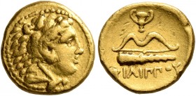 KINGS OF MACEDON. Philip II, 359-336 BC. 1/4 Stater (Gold, 11 mm, 2.09 g, 11 h), Pella, struck under Philip II or Alexander III, circa 340-328. Head o...