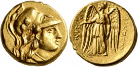 KINGS OF MACEDON. Philip III Arrhidaios, 323-317 BC. Stater (Gold, 17 mm, 8.56 g, 4 h), Arados (?). Head of Athena to right, wearing Corinthian helmet...