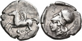 EPEIROS. Ambrakia. Circa 456-426 BC. Stater (Silver, 21 mm, 8.16 g, 4 h). Pegasos flying left with curved wings; before, A; below, serpent coiled arou...