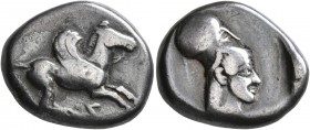 AKARNANIA. Leukas. Circa 470-450 BC. Stater (Silver, 20 mm, 8.13 g, 12 h). Λ Pegasos flying right, with curved wing. Rev. Head of Athena to right, wea...