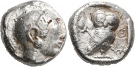 ATTICA. Athens. Circa 500/490-485/0 BC. Tetradrachm (Silver, 22 mm, 17.23 g, 5 h). Head of Athena to right, wearing crested Attic helmet and circular ...