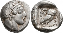 ATTICA. Athens. Circa 475-465 BC. Tetradrachm (Silver, 25 mm, 17.16 g, 7 h). Head of Athena to right, wearing crested Attic helmet decorated with thre...