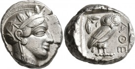 ATTICA. Athens. Circa 440s-430s BC. Tetradrachm (Silver, 26 mm, 16.84 g, 9 h). Head of Athena to right, wearing crested Attic helmet decorated with th...