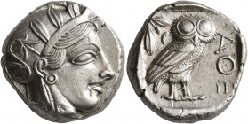 ATTICA. Athens. Circa 430s BC. Tetradrachm (Silver, 23 mm, 17.26 g, 1 h). Head of Athena to right, wearing crested Attic helmet decorated with three o...