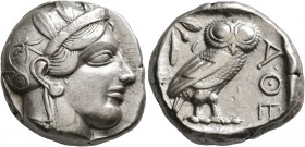 ATTICA. Athens. Circa 430s BC. Tetradrachm (Silver, 24 mm, 17.24 g, 4 h). Head of Athena to right, wearing crested Attic helmet decorated with three o...