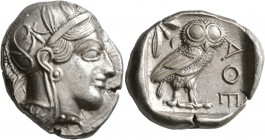 ATTICA. Athens. Circa 430s BC. Tetradrachm (Silver, 26 mm, 17.25 g, 4 h). Head of Athena to right, wearing crested Attic helmet decorated with three o...