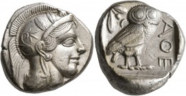 ATTICA. Athens. Circa 430s BC. Tetradrachm (Silver, 24 mm, 17.16 g, 11 h). Head of Athena to right, wearing crested Attic helmet decorated with three ...