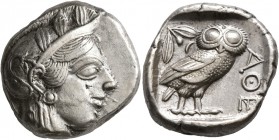 ATTICA. Athens. Circa 430s BC. Tetradrachm (Silver, 24 mm, 17.16 g, 10 h). Head of Athena to right, wearing crested Attic helmet decorated with three ...