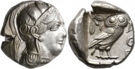 ATTICA. Athens. Circa 430s BC. Tetradrachm (Silver, 24 mm, 17.21 g, 5 h). Head of Athena to right, wearing crested Attic helmet decorated with three o...