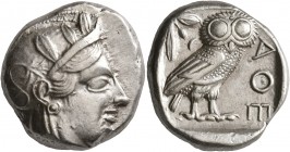ATTICA. Athens. Circa 430s BC. Tetradrachm (Silver, 24 mm, 17.18 g, 12 h). Head of Athena to right, wearing crested Attic helmet decorated with three ...
