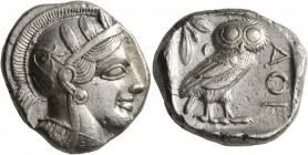 ATTICA. Athens. Circa 430s BC. Tetradrachm (Silver, 24 mm, 17.12 g, 4 h). Head of Athena to right, wearing crested Attic helmet decorated with three o...