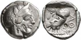 ATTICA. Athens. Circa 430s BC. Tetradrachm (Silver, 25 mm, 17.15 g, 4 h). Head of Athena to right, wearing crested Attic helmet decorated with three o...