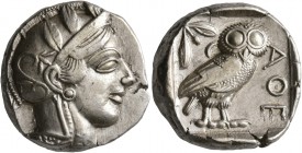 ATTICA. Athens. Circa 430s-420s BC. Tetradrachm (Silver, 23 mm, 17.22 g, 4 h). Head of Athena to right, wearing crested Attic helmet decorated with th...