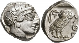 ATTICA. Athens. Circa 430s-420s BC. Tetradrachm (Silver, 24 mm, 17.23 g, 7 h). Head of Athena to right, wearing crested Attic helmet decorated with th...