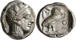 ATTICA. Athens. Circa 430s-420s BC. Tetradrachm (Silver, 25 mm, 17.18 g, 10 h). Head of Athena to right, wearing crested Attic helmet decorated with t...