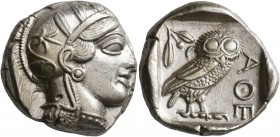 ATTICA. Athens. Circa 430s-420s BC. Tetradrachm (Silver, 24 mm, 17.22 g, 4 h). Head of Athena to right, wearing crested Attic helmet decorated with th...