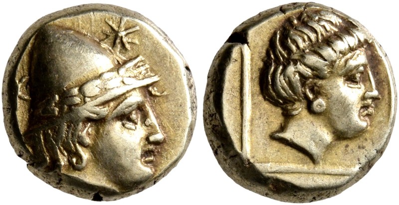 LESBOS. Mytilene. Circa 377-326 BC. Hekte (Electrum, 10 mm, 2.51 g, 6 h). Head o...