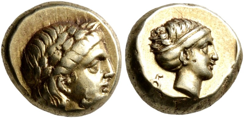 LESBOS. Mytilene. Circa 377-326 BC. Hekte (Electrum, 10 mm, 2.54 g, 12 h). Laure...