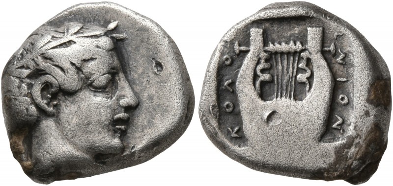 IONIA. Kolophon. Circa 410-400 BC. Drachm (Silver, 16 mm, 5.60 g, 12 h). Laureat...