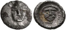 CILICIA. Tarsos (?). 4th century BC. Hemiobol (Silver, 8 mm, 0.30 g, 11 h). Bearded male head facing, wearing quintuple-crested helmet. Rev. Draped be...