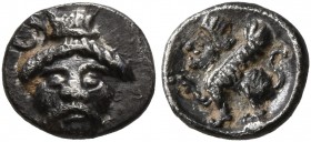 CILICIA. Uncertain. 4th century BC. Hemiobol (Silver, 7 mm, 0.27 g, 6 h). Draped male head facing, wearing kalathos. Rev. Sphinx seated to left, raisi...