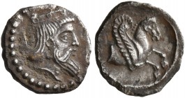 CILICIA. Uncertain. 4th century BC. Hemiobol (Silver, 8 mm, 0.26 g, 9 h). Crowned and bearded head (of the Persian Great King?) to right. Rev. Forepar...