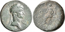 KINGS OF COMMAGENE. Antiochos IV Epiphanes, with Iotape, 38-72. Oktachalkon (Bronze, 24 mm, 13.15 g, 2 h), Elauissa-Sebaste. [BAΣΙΛEΩΣ MEΓAΛOY ANTIOXO...