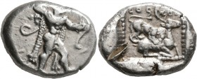 CYPRUS. Kition. Baalmelek II, circa 425-400 BC. Stater (Silver, 24 mm, 11.15 g, 6 h). Herakles in fighting stance to right, wearing lion skin, holding...