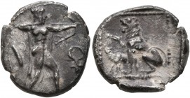 CYPRUS. Kition. Baalram (?), circa 400-392 BC. Tetrobol (Silver, 16 mm, 2.99 g, 9 h). Herakles standing right in archer's stance, drawing bow; to left...
